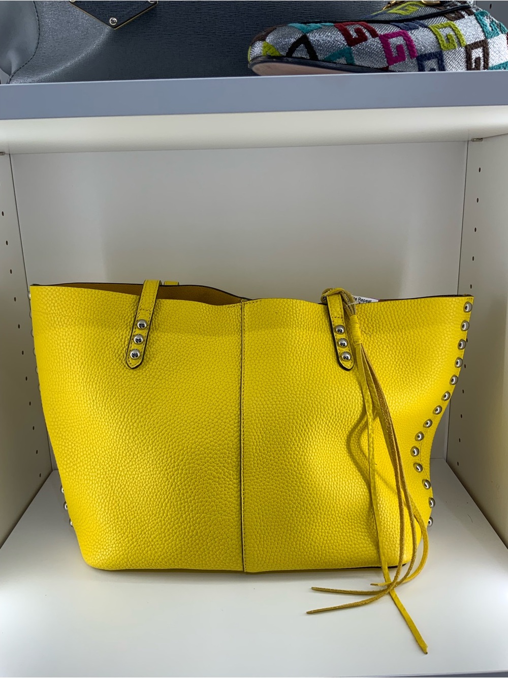 Pre Owned Rebecca Minkoff Yellow Pebbled Leather Stud Tote